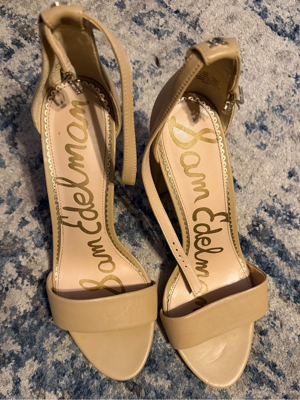 Sam Edelman “Yaro” Beige Nude Leather Ankle-Strap Heels